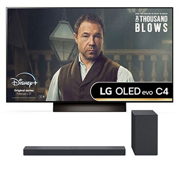 Front view of TV and Front angle view of LG Sound Bar USC9S and Woofer