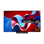 Front view of LG OLED evo OLED65C44LA TV with world’s number 1 OLED TV for 11 years emblem written in gold
