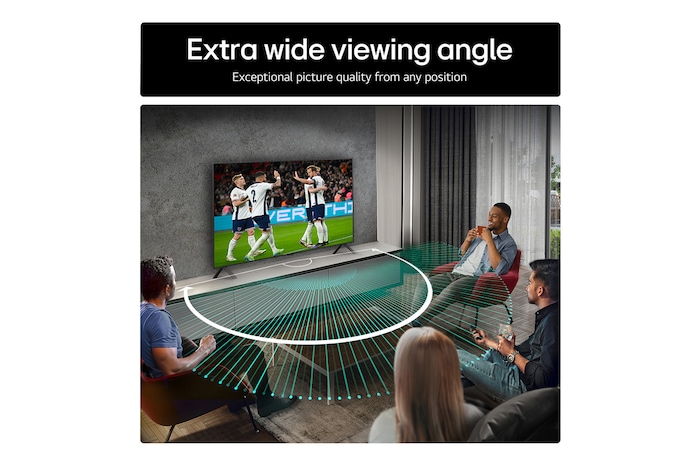 LG AI Magic Remote with the AI button highlighted. Around it are the different functionalities that a user can access from the button. AI Voice ID, AI Search, AI Chatbot, AI Concierge, AI Picture Wizard, AI Sound Wizard. The text explains that the LG AI Magic Remote completes your AI experience with a dedicated AI button and can be used like an air mouse. Just point and click.