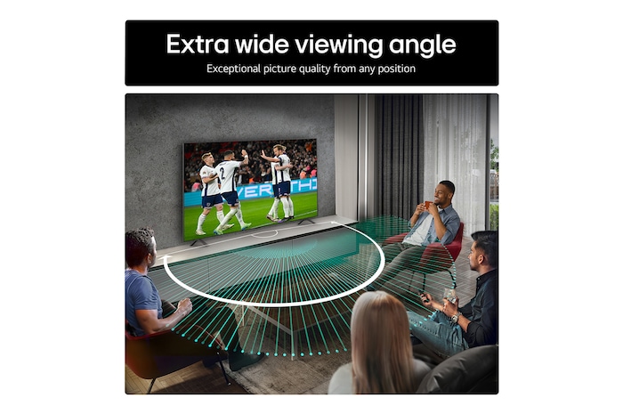 LG AI Magic Remote with the AI button highlighted. Around it are the different functionalities that a user can access from the button. AI Voice ID, AI Search, AI Chatbot, AI Concierge, AI Picture Wizard, AI Sound Wizard. The text explains that the LG AI Magic Remote completes your AI experience with a dedicated AI button and can be used like an air mouse. Just point and click.