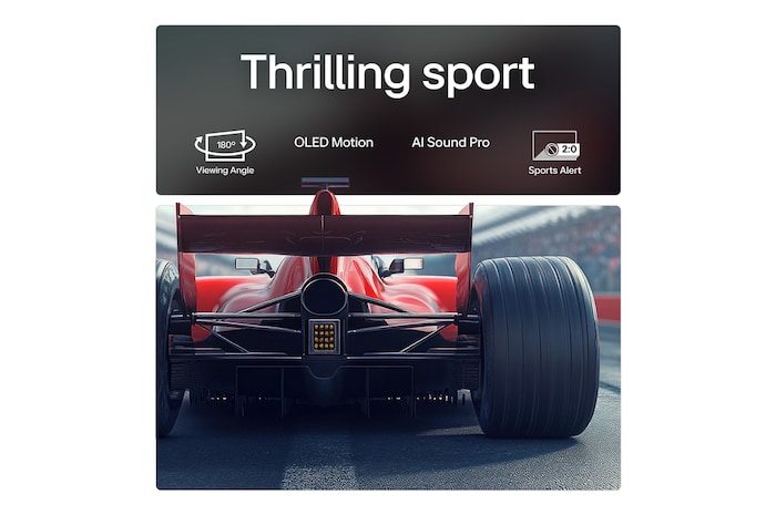 LG TV screen with an AI Magic Remote on the foreground. The AI button is highlighted and a speech bubble shows text, suggest a movie I like. On the screen we see the user icon E, indicating how AI Voice ID was able to identify which user it was and give personalized recommendations just based on their voice.