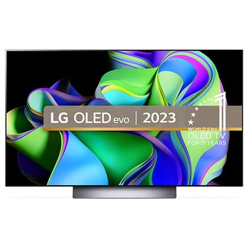 Front view with LG OLED evo and 10 Years World No.1 OLED Emblem on screen