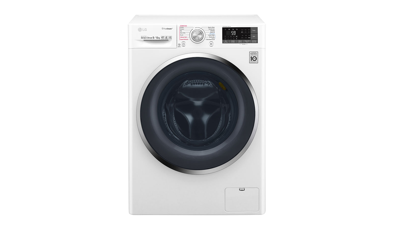 Front view of 9/6 KG Smart Eco Hybrid™ Washer™ Dryer with True Steam™ technology F4J8FH2W