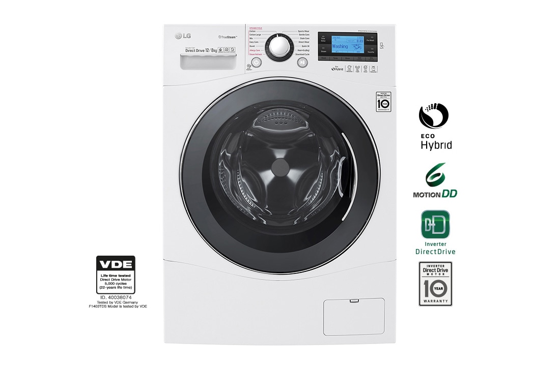 12 8 KG Eco Hybrid Washer Dryer with True Steam technology and