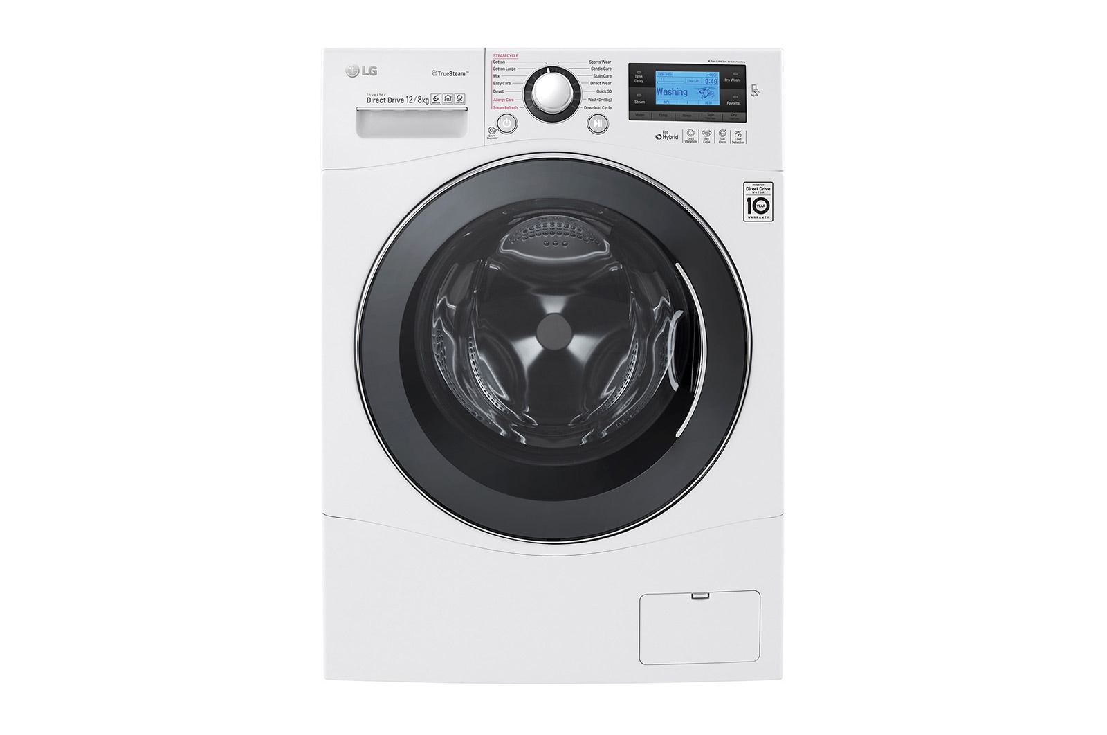 Front view of 12/8 KG Eco Hybrid™ Washer Dryer with True Steam™ technology and Smart ThinQ™ connectivity FH695BDH2N