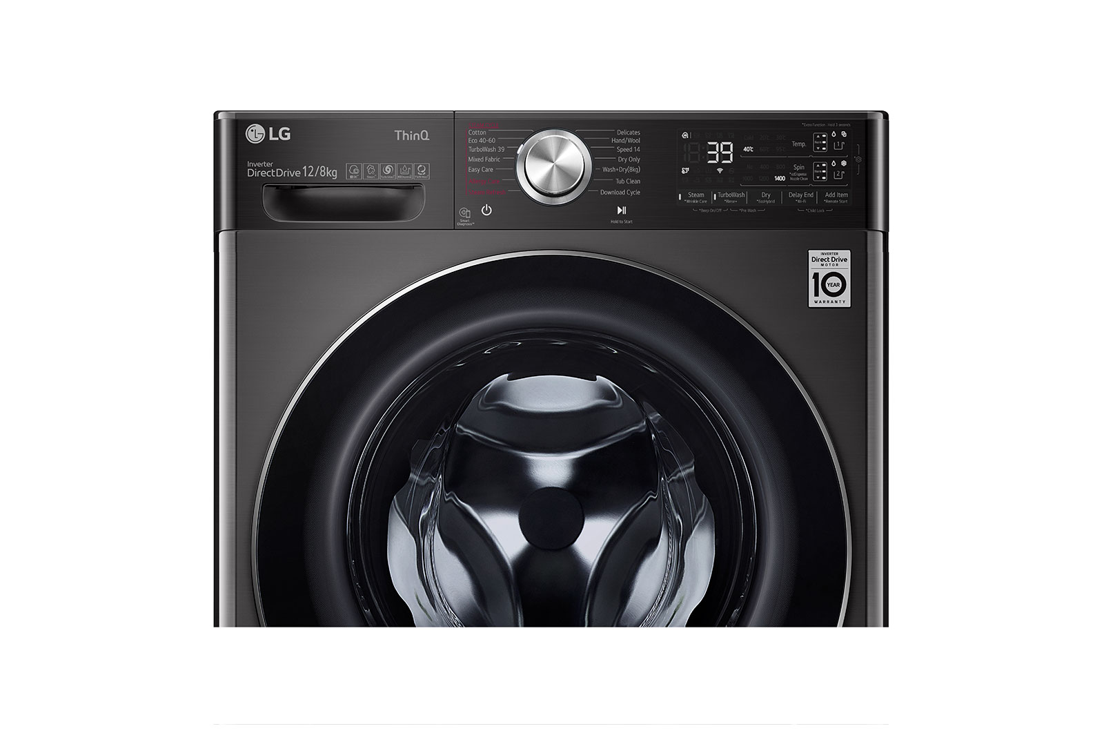 LG 12/8kg Washer Dryer Black Steel LG Turbowash360™, FWV1128BTSA