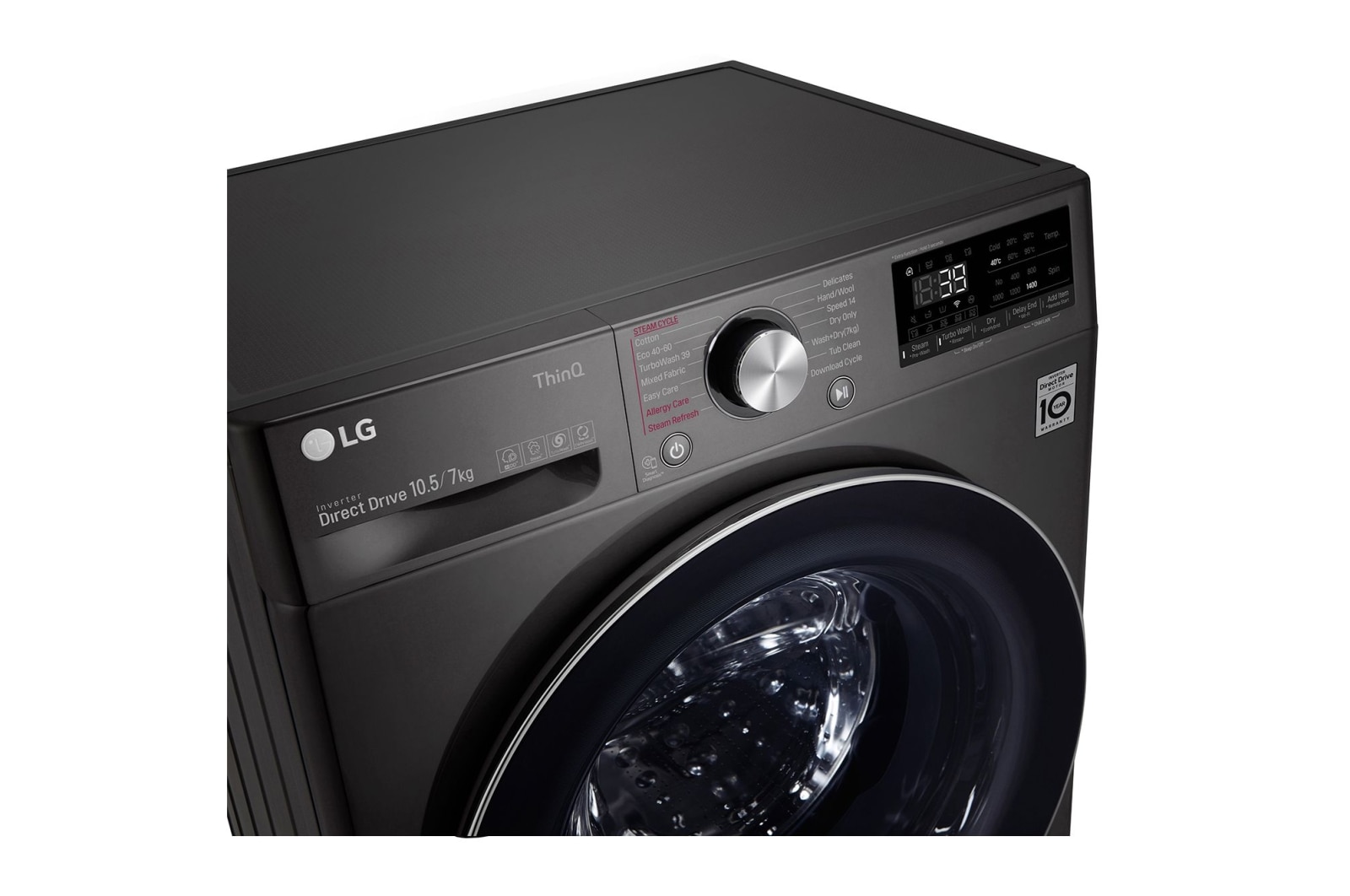 LG 10.5/7kg Washer Dryer Black Steel LG Turbowash360™, FWV917BTSE