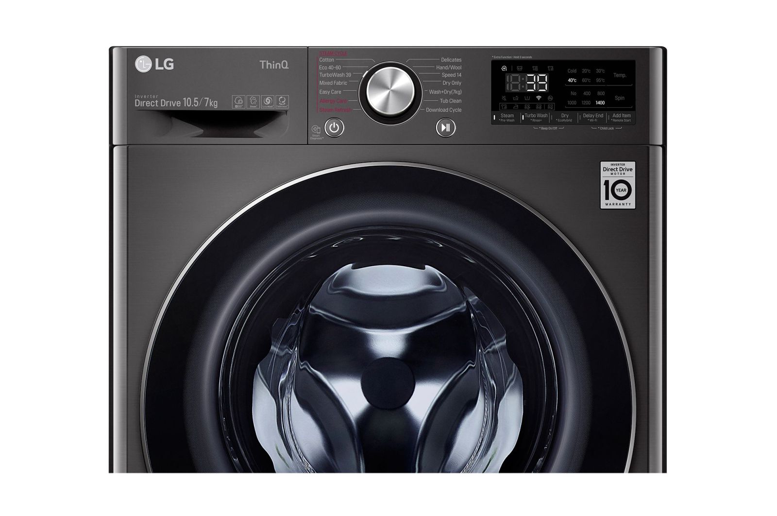 LG 10.5/7kg Washer Dryer Black Steel LG Turbowash360™, FWV917BTSE