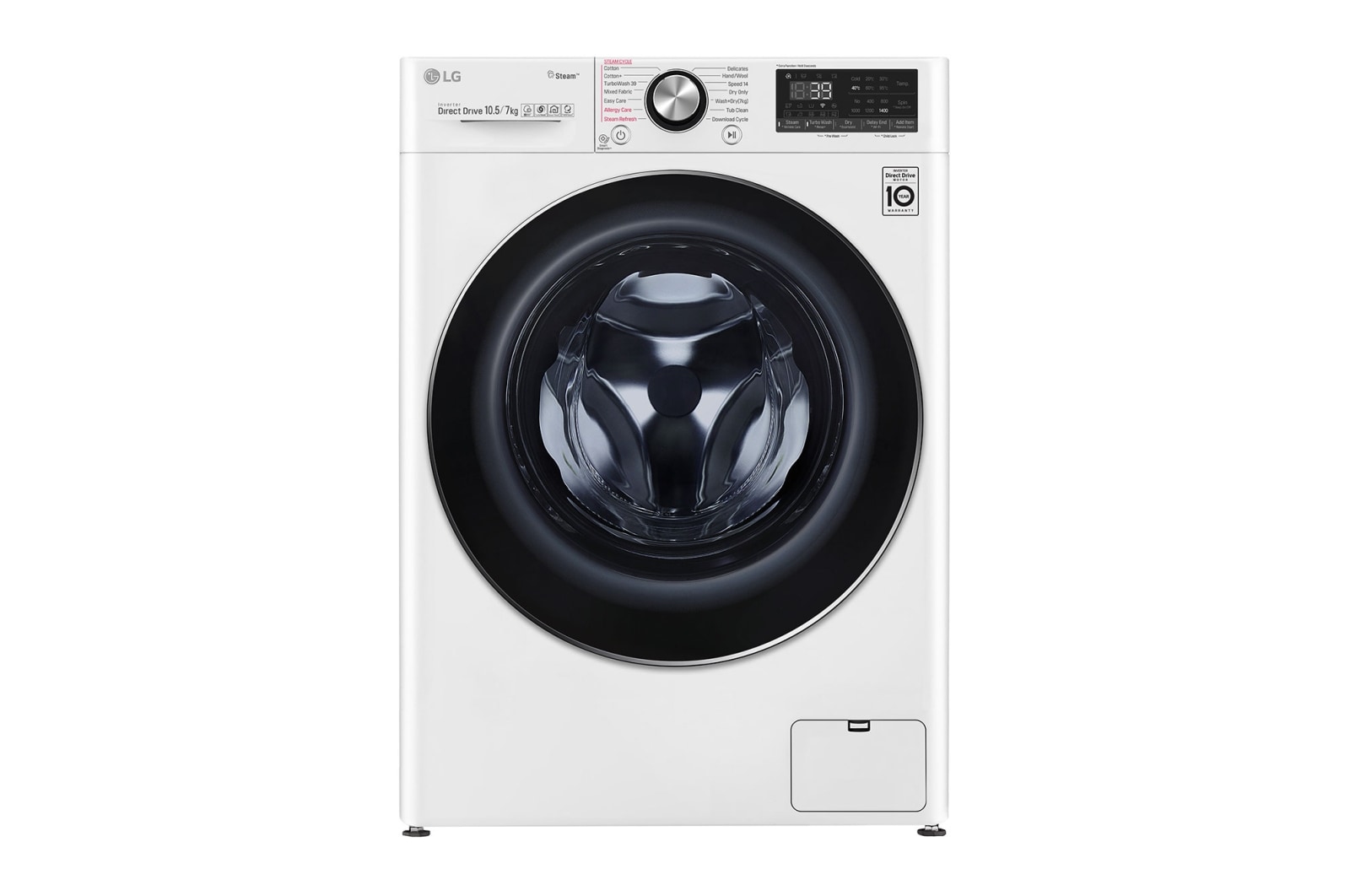 Front view of LG Turbowash360™ FWV917WTS 10.5/7Kg 1400 Spin Washer Dryer – White FWV917WTS