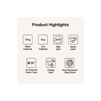 LG 10kg / 6kg AI Direct Drive™ Washer Dryer, White, FWY606WWLN1, Door Open