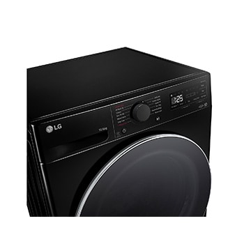 Close-up of the LG 10kg washer-dryer FWY606WWLN1 in white, featuring its deep-learning AI DD™ technology.