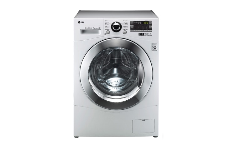 Front view of 9KG 6 MOTION DD WASHING MACHINE WITH STYLISH CHROME DOOR F14A8FDA