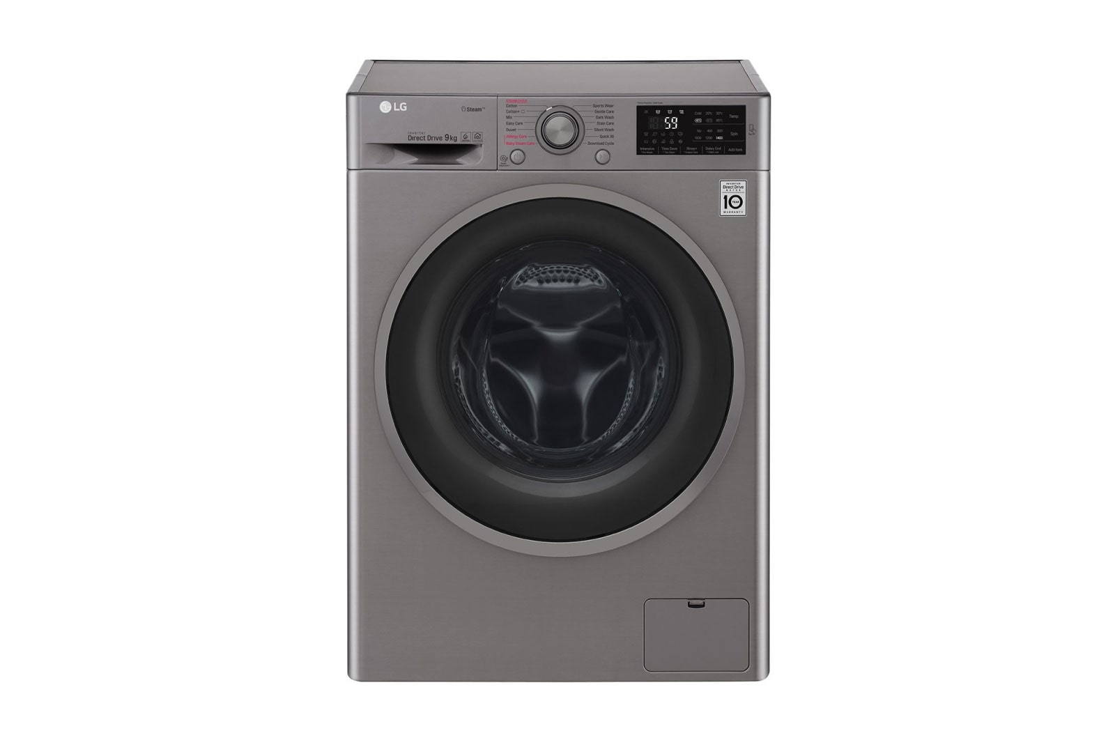 Front view of LG Steam™ F4J6VY8S 9Kg 1400 Spin Washing Machine - Graphite F4J6VY8S