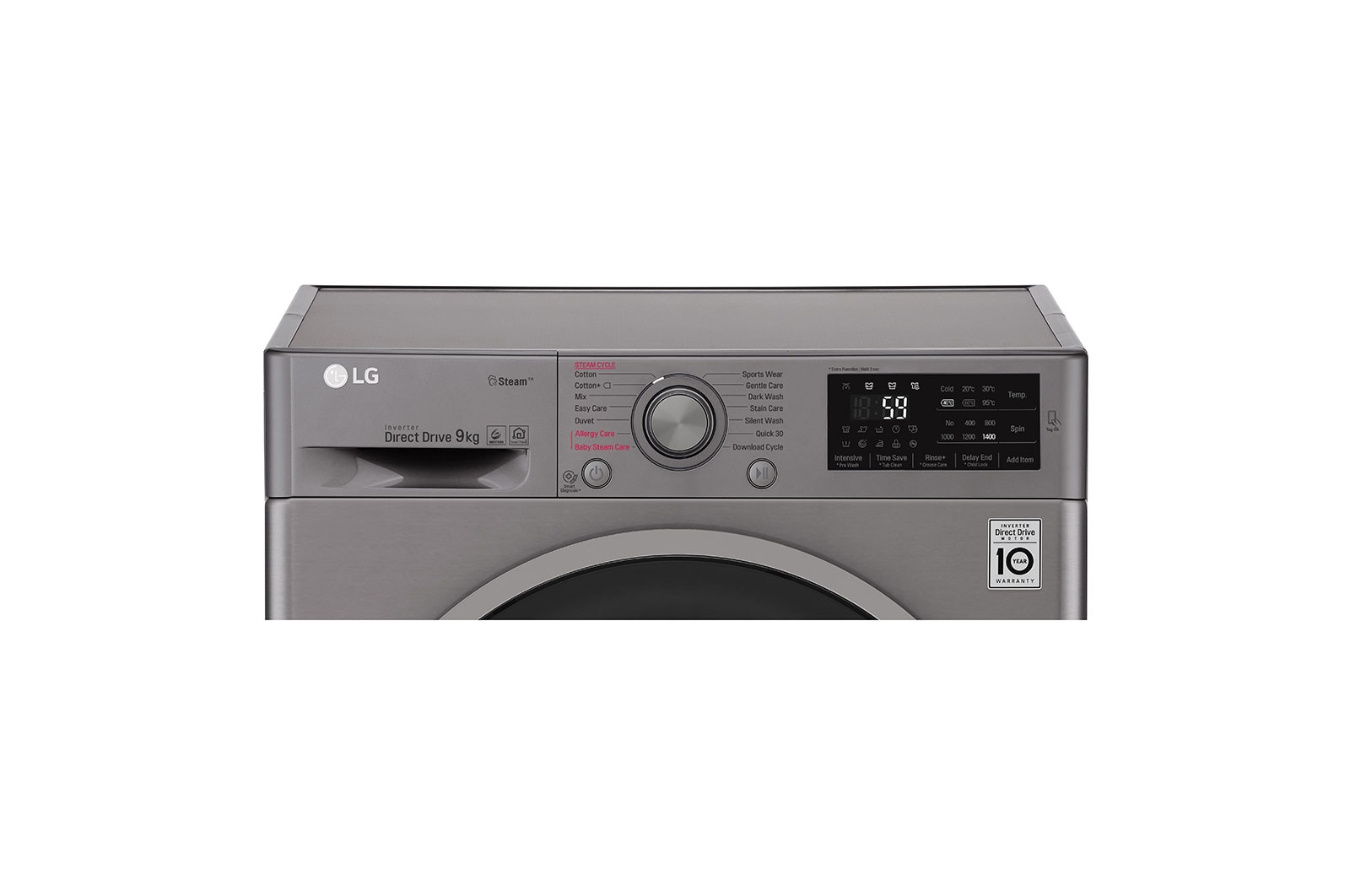 LG Steam™ F4J6VY8S 9Kg 1400 Spin Washing Machine - Graphite, F4J6VY8S
