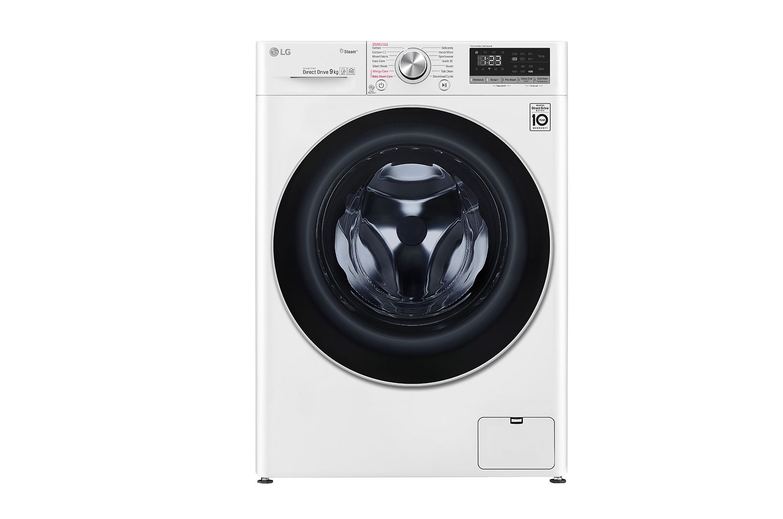 Front view of LG AIDD™ F4V509WS 9kg Washing Machine - White F4V509WS