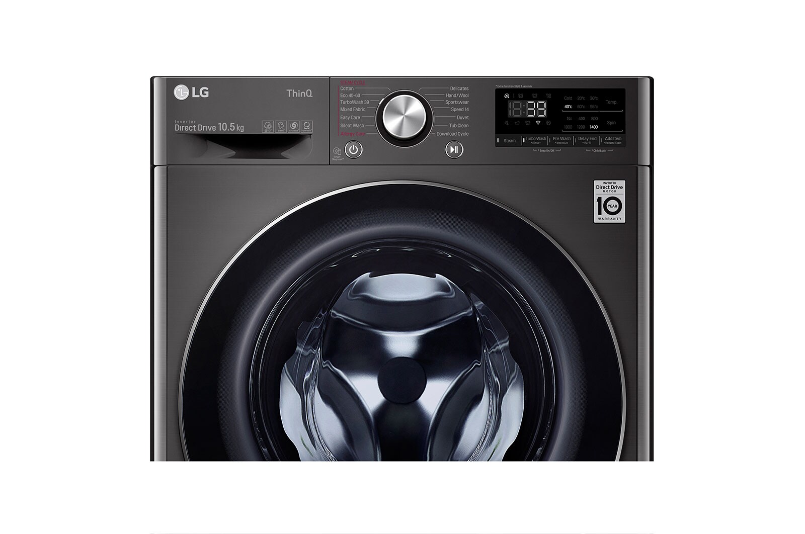 LG 10.5kg Washing Machine Black Steel Direct Drive, F4V910BTSE