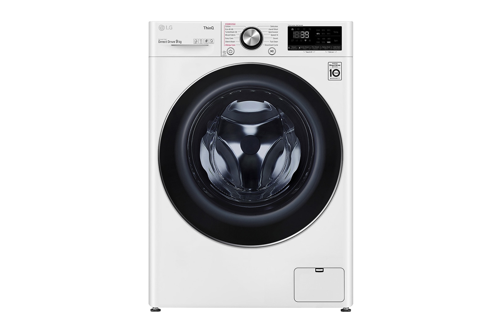 LG WiFi connected | 9kg | Washing Machine | 1560 rpm | Direct Drive™ | AI DD™ | Steam™ | TurboWash™360 | White, F6V1009WTSE