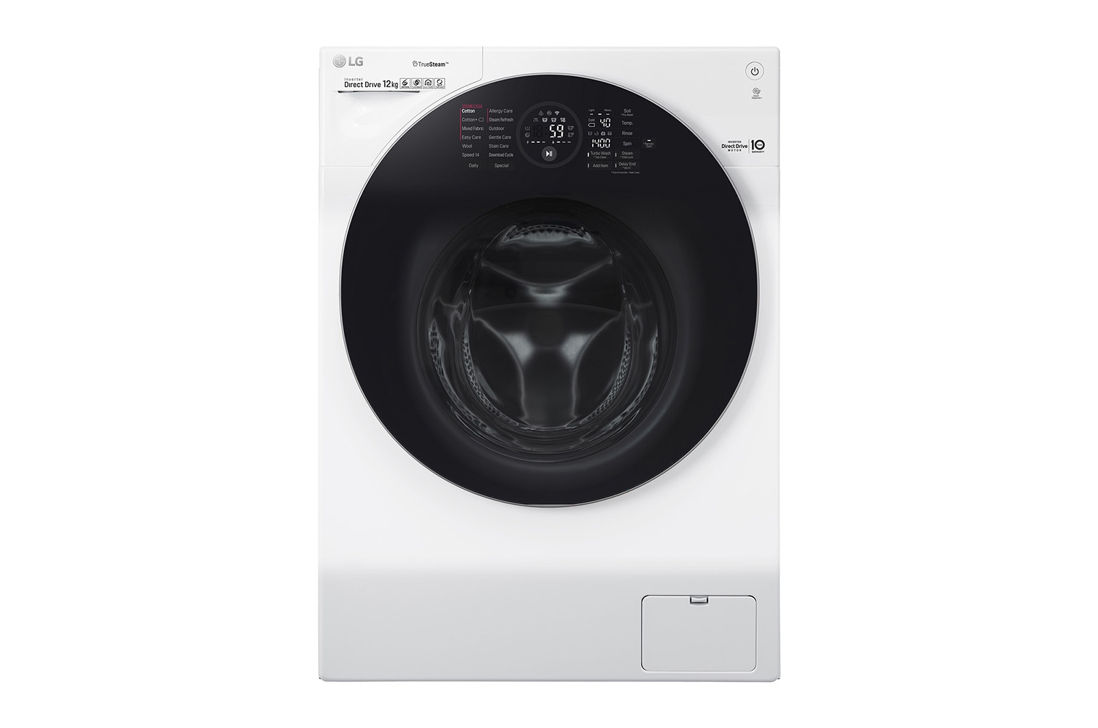 LG WiFi connected | 12kg | Washing Machine | 1360 rpm | Direct Drive™ | Steam™ | TurboWash™ | White, FH4G1BCS2