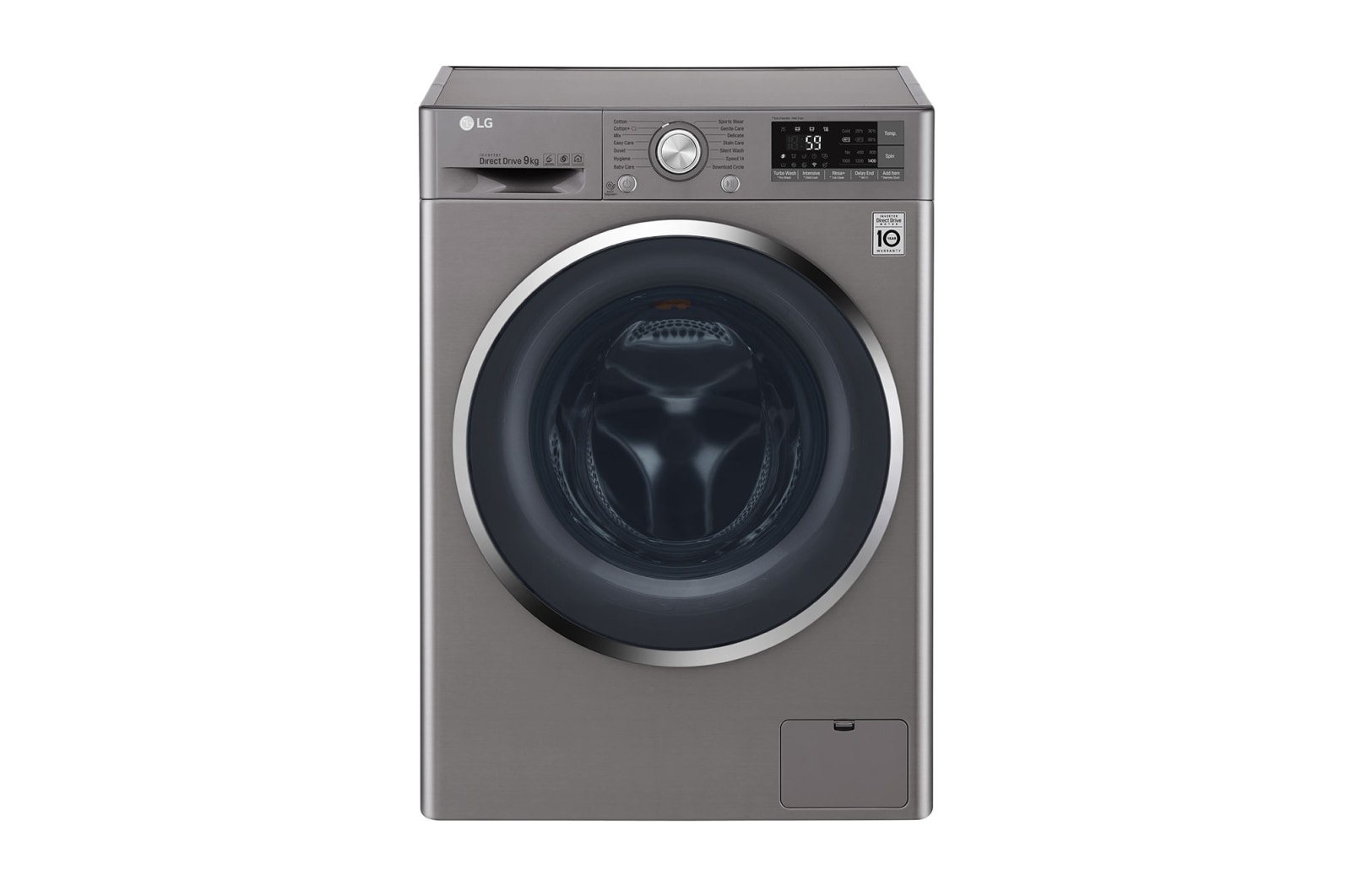 Front view of LG Direct Drive FH4U2VCN8 Smart 9Kg Washing Machine - Graphite FH4U2VCN8