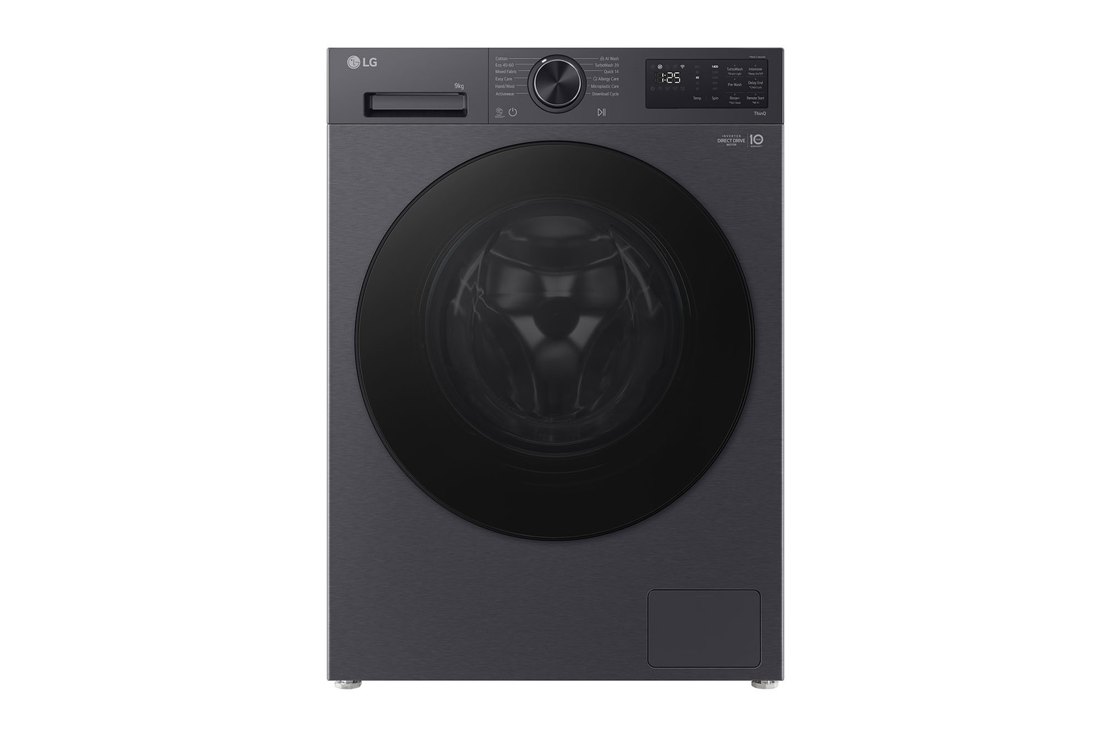 Front view of 9kg Front Loading Washing Machine Black- Energy Saving, AI DD, Auto Dispense (F2X50S9TBB)