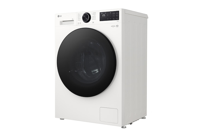 An image showing a washing machine in the living room with an A rating for energy efficiency next to it, consuming 30% less electricity