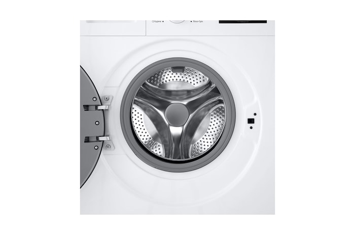 lifestyle cut of Front load washing machine in the laundry room 