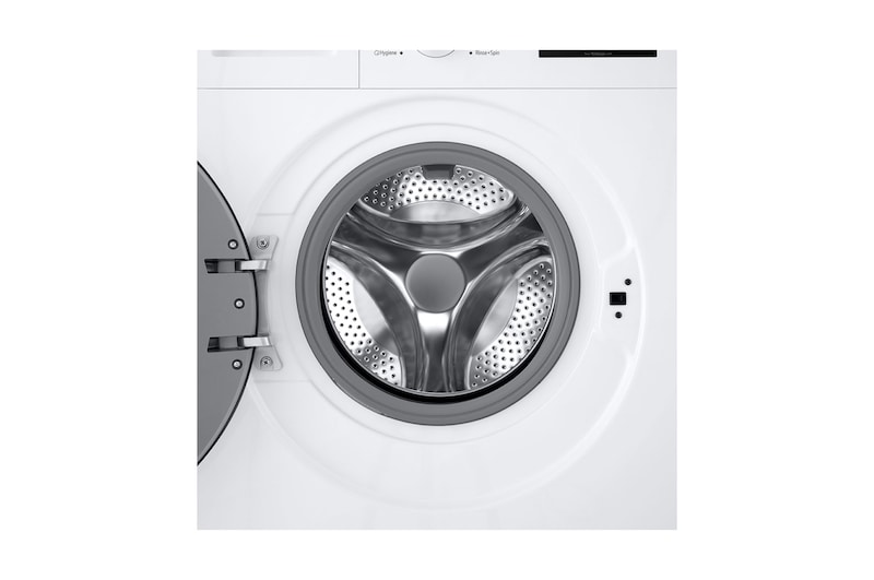 lifestyle cut of Front load washing machine in the laundry room