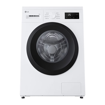 Image of a smiling woman holding a white towel while kneeling in front of a washing machine in a living room. Text: 'Pre Wash': Pre Wash takes on deep-seated dirt, leaving your clothes refreshingly clean.