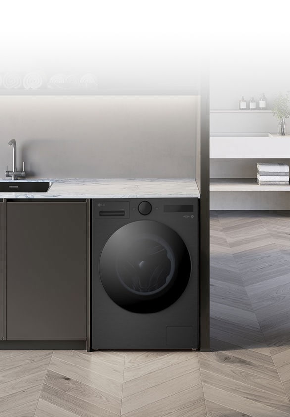  There is a washing machine in the space.
