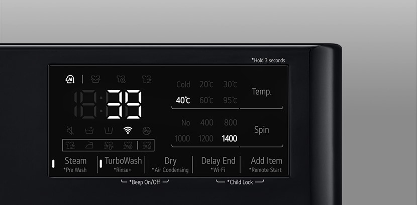 This is an enlarged image of the washing machine panel so that the display can be clearly seen.
