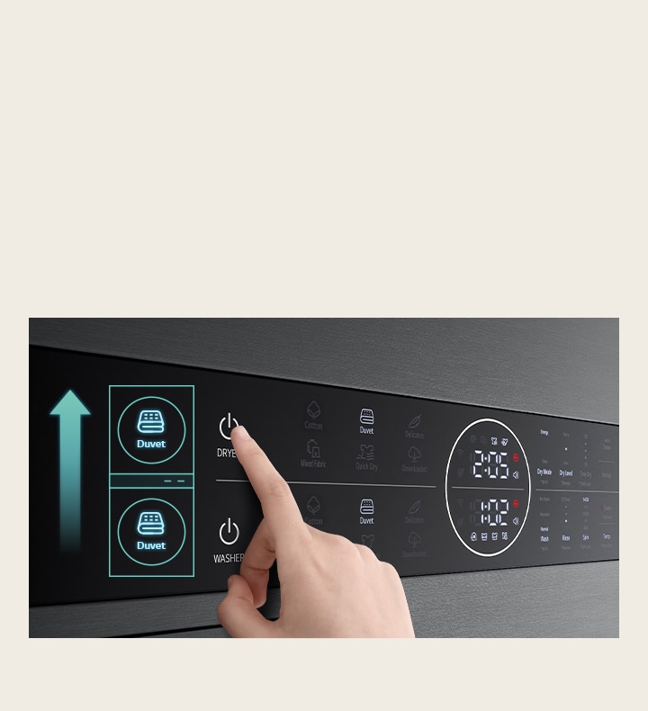 The touch of the center panel enables simple operation such as washing and drying	