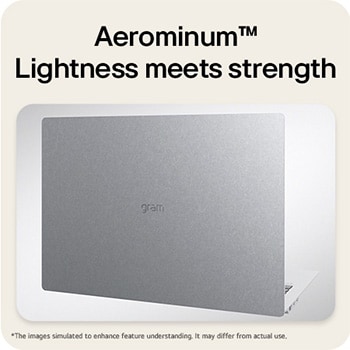 A top-down angled view of the LG gram Pro laptop with a silver metal finish. The image focuses on the slim design and refined surface texture of the lid, with the gram logo centered on the top panel.