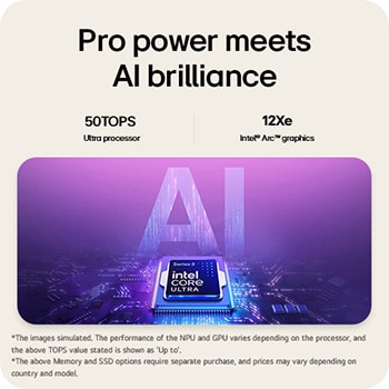 'A visual illustration of an Intel Core Ultra processor placed on a circuit board, symbolizing AI performance. The image highlights up to 50 TOPS processing capability and Intel Arc graphics with 12 Xe cores, represented through a glowing AI-themed graphic background.