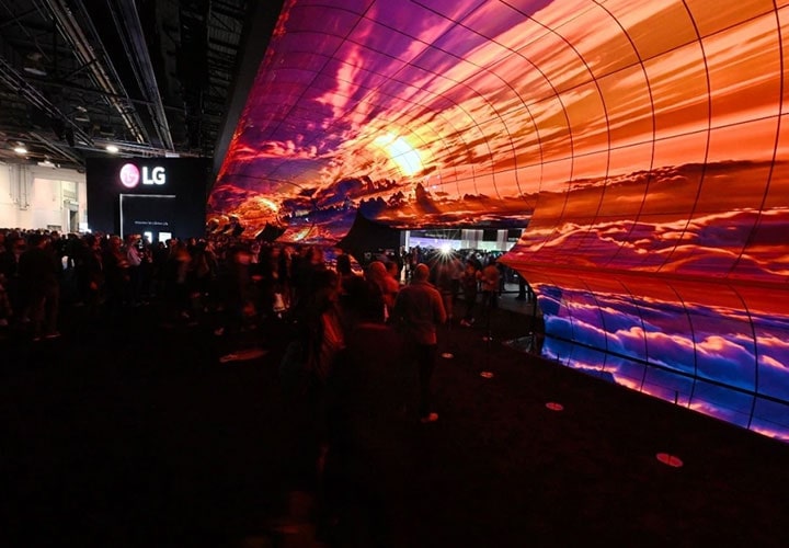 Stunning warm sunset tones on a massive OLED TV installation
