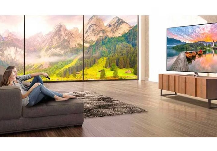 A simulated image of an immersive OLED TV viewing experience.