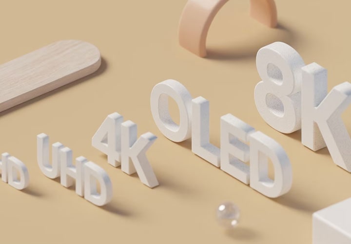 Icons show the quality difference between HD, UHD, 4K, OLED and 8K TVs