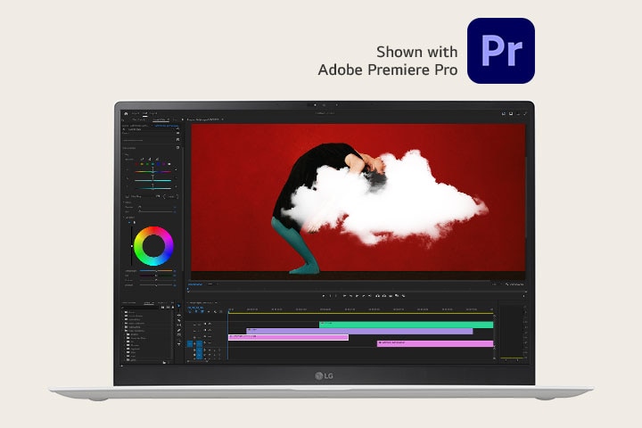 Process heavyweight work like footage editing and 3D design without lagging - Shown with Adobe Premiere Pro.