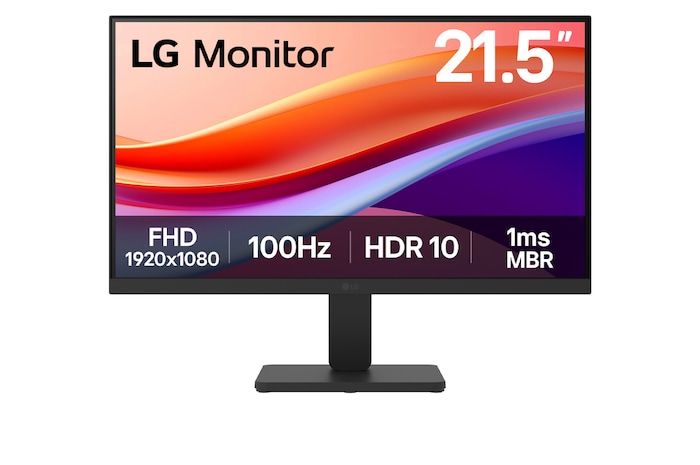 Front view of 22" LG Monitor, Full HD, 100Hz with sRGB 99% (Typ.), HDR 10, 1ms MBR, Black - 22U401A-B