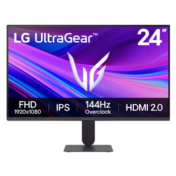 Front view of 24” LG UltraGear™ G4 Gaming Monitor, FHD IPS screen, 120Hz refresh rate, 1ms MBR, Black 24G411A-B