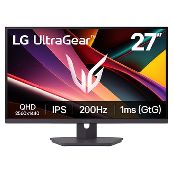 Front view of 27" LG UltraGear™ G6 Gaming Monitor, QHD display, 200Hz, sRGB 99% (Typ.), 1ms (GtG), Black - 27G610A-B
