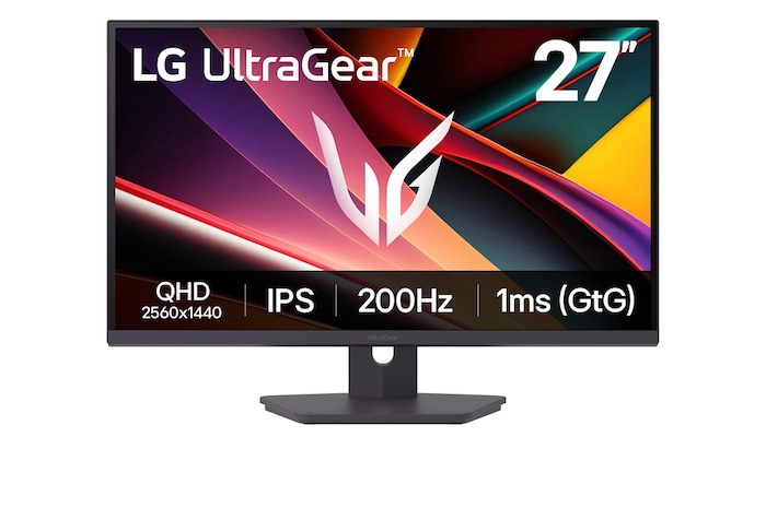 Front view of 27" LG UltraGear™ G6 Gaming Monitor, QHD display, 200Hz, sRGB 99% (Typ.), 1ms (GtG), Black - 27G610A-B