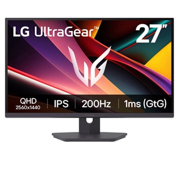 Front view of 27" LG UltraGear™ G6 Gaming Monitor, QHD display, 200Hz, sRGB 99% (Typ.), 1ms (GtG), Black - 27G610A-B