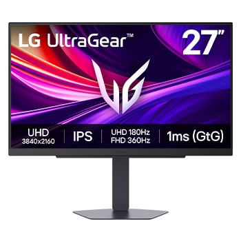 Front view of 27” LG UltraGear™ Gaming Monitor, 4K UHD, Dual-Mode (180Hz~360Hz), 1ms GtG, HDMI 2.1, Black - 27G810A-B