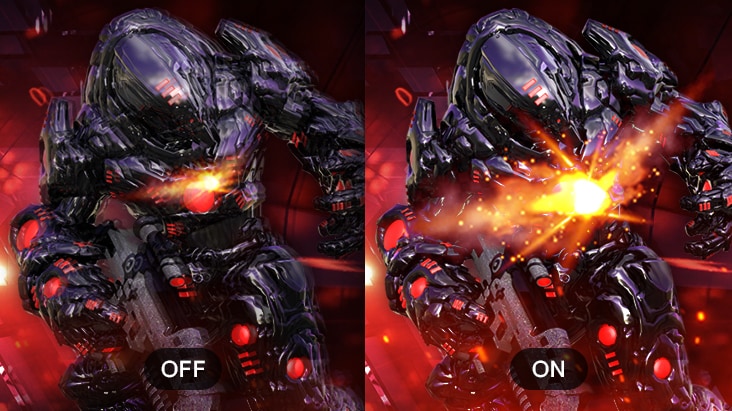 Showing the Dynamic Action Sync fuction in action through the UltraGear monitor.	