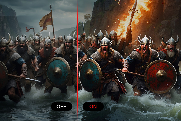 Comparison images with AI Picture function on and off.	