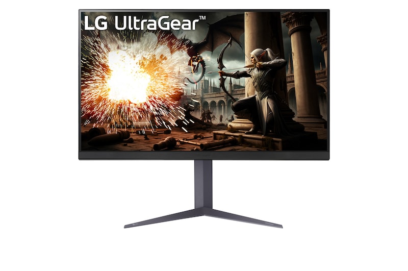 Front view of 32'' LG UltraGear™ QHD IPS Gaming Monitor ,180Hz, 1ms (GtG), DisplayHDR™ 400, Black 32GS75Q-B