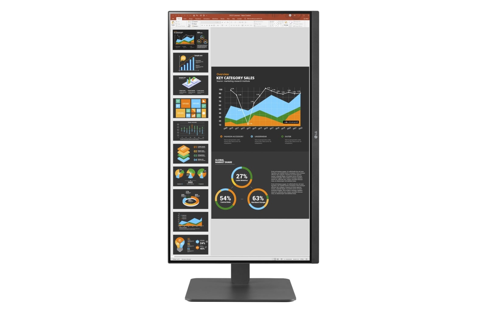 front view of the screen pivoting +90 degrees