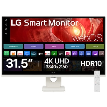 Front view of 32” LG Smart Monitor, 4K UHD Display, webOS, Screen Share, Bluetooth, USB-C (PD 65W), White - 32U721SA-W