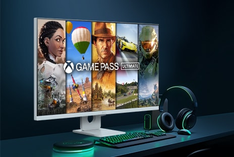 The LG Smart Monitor showing Xbox Game Pass Ultimate interface.