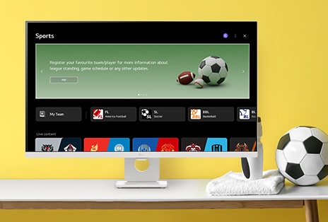 The LG Smart Monitor screen is showing various LG sports screen.